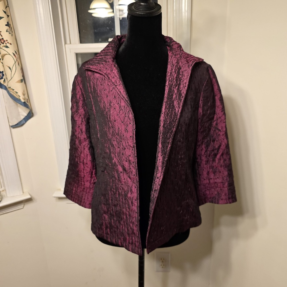 Chicos 1 Open Front Jacket‎ Iridescent Pink Magenta Pockets Womens Size Medium